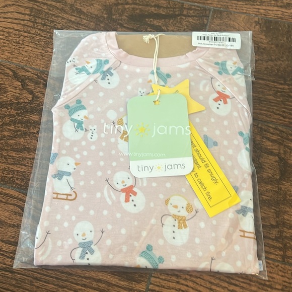Tiny Jams Pink Snowman Bamboo Long Sleeve 2 Piece Pajama Set NWT - Picture 7 of 10